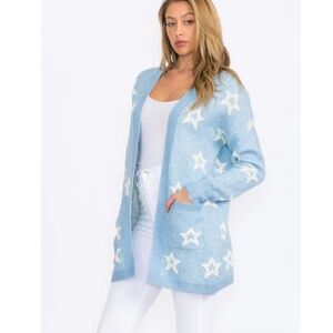 "The Skylar" Ice Blue Open Front Star Cardigan